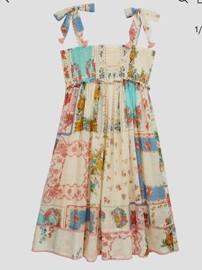 Zimmermann - Girl’s Cream Clover Patched Floral Sundress w/Tie Straps - Size: 6Y